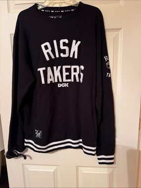 DGK Black Crewneck Sweatshirt with White 'RISK TAKER' Lettering